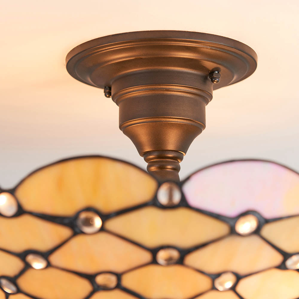 Pearl 37cm Tiffany Semi Flush Ceiling Light
