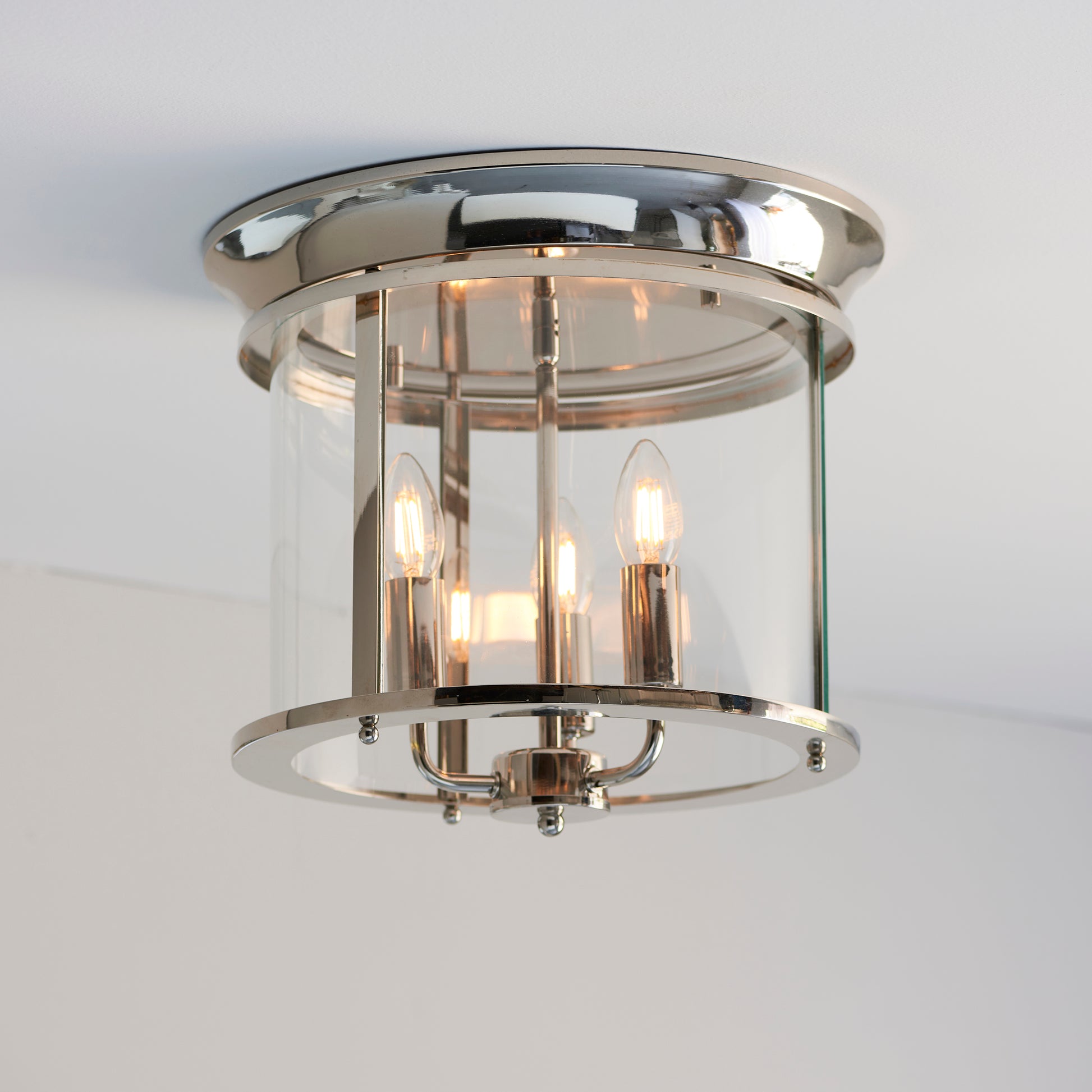 Hampworth 3 Light Flush Ceiling Light, Nickel/Glass