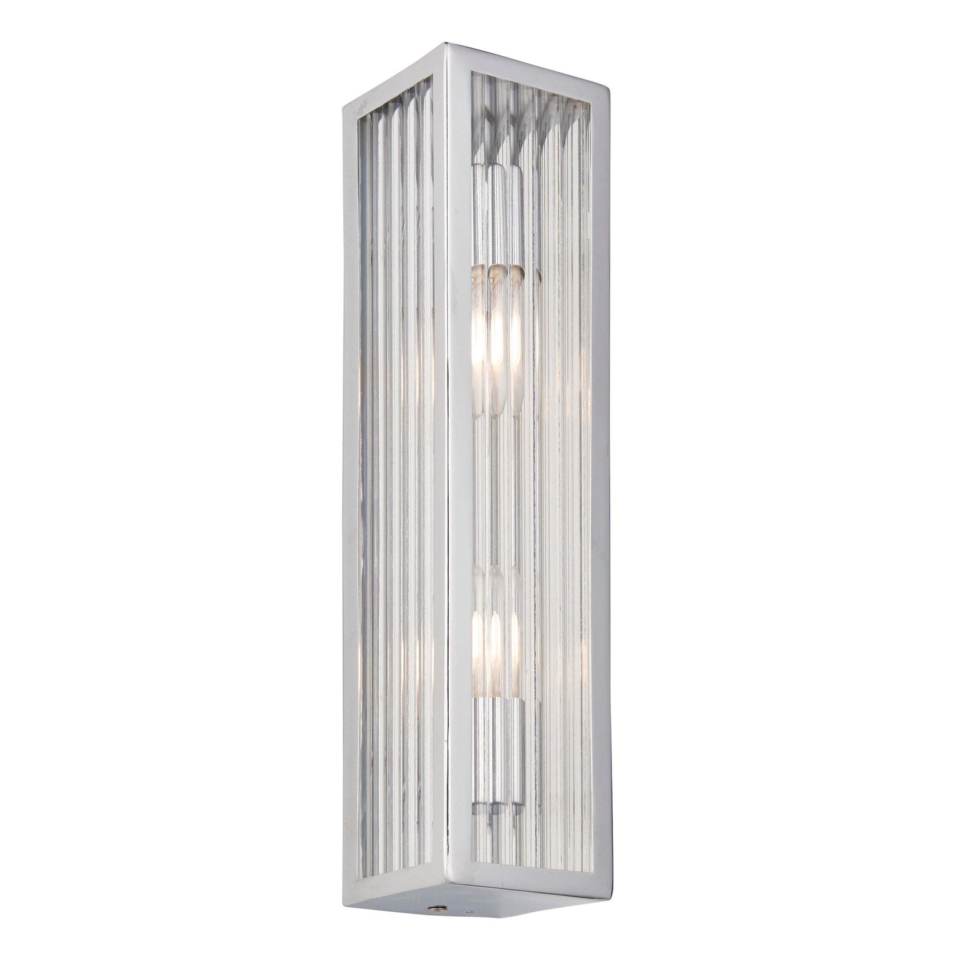 Newham 2 Light Bathroom Wall Light, Chrome/Ribbed Glass