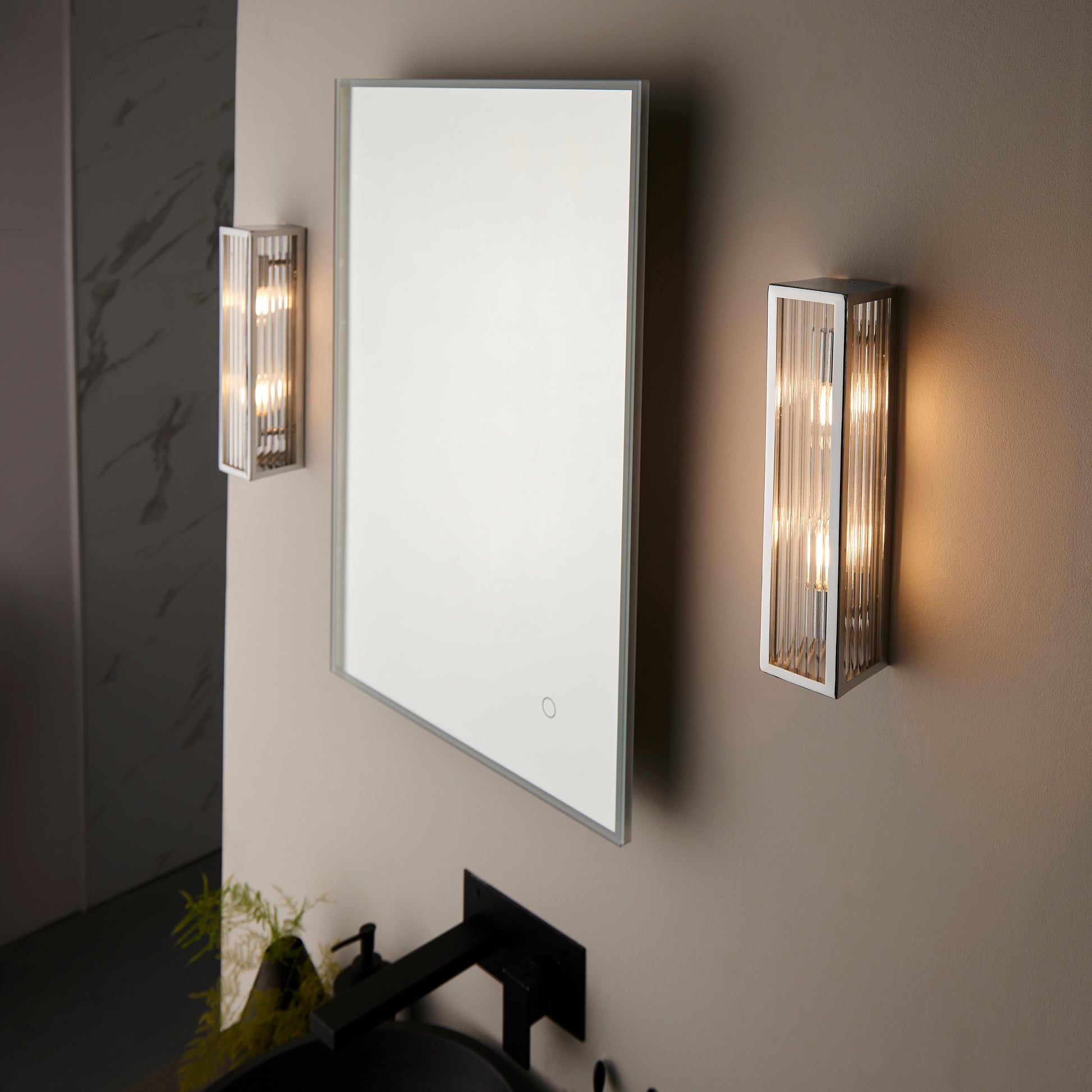 Newham 2 Light Bathroom Wall Light, Chrome/Ribbed Glass