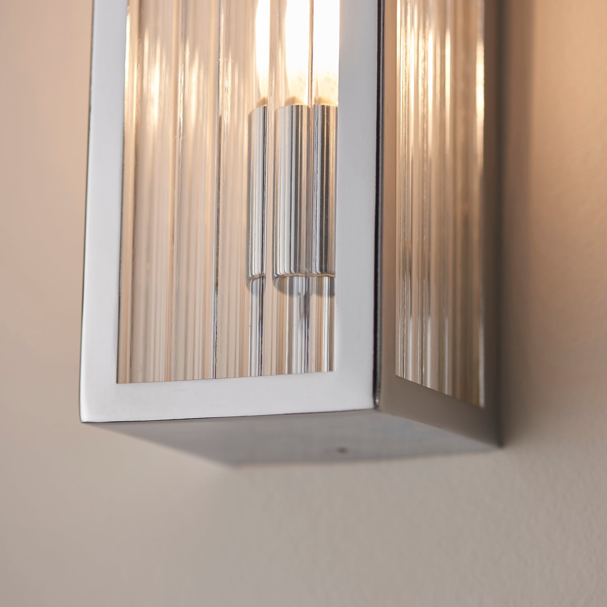 Newham 2 Light Bathroom Wall Light, Chrome/Ribbed Glass