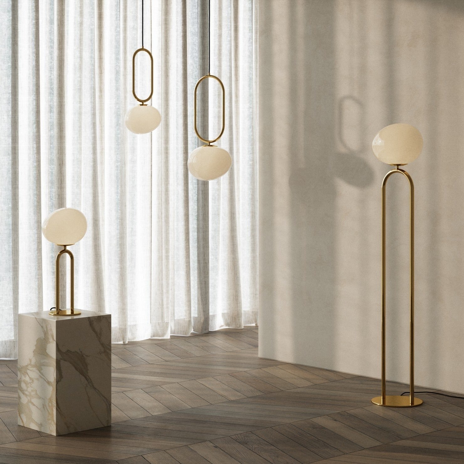 Shapes Floor Lamp, Brass/Opal