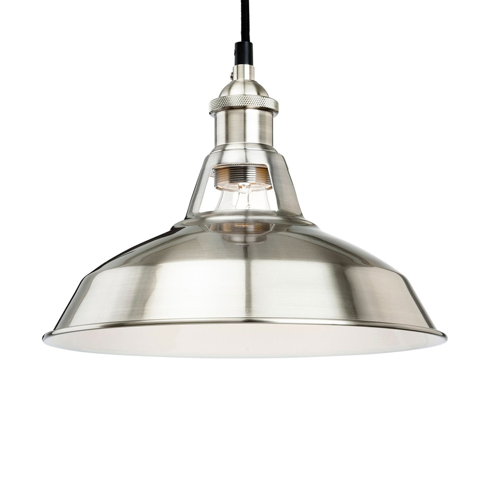 Bedford Industrial Metal Pendant Light, Brushed Steel