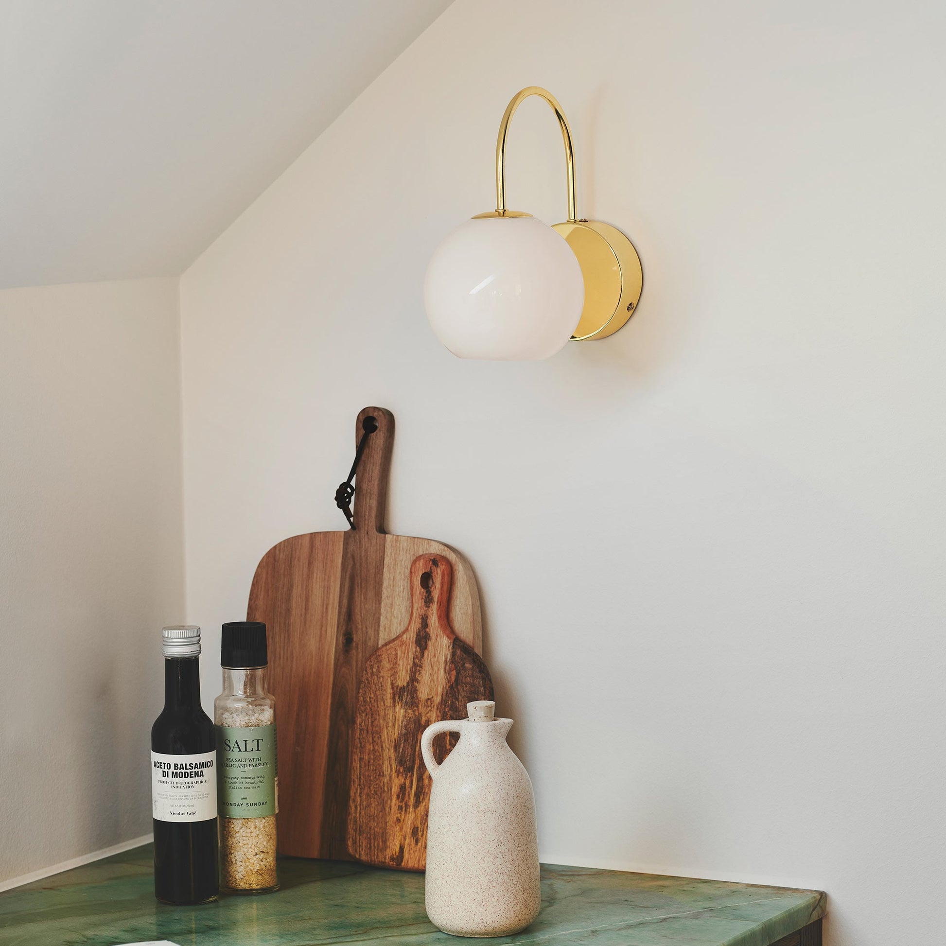 Franca Brass Wall Light, Brass/Opal