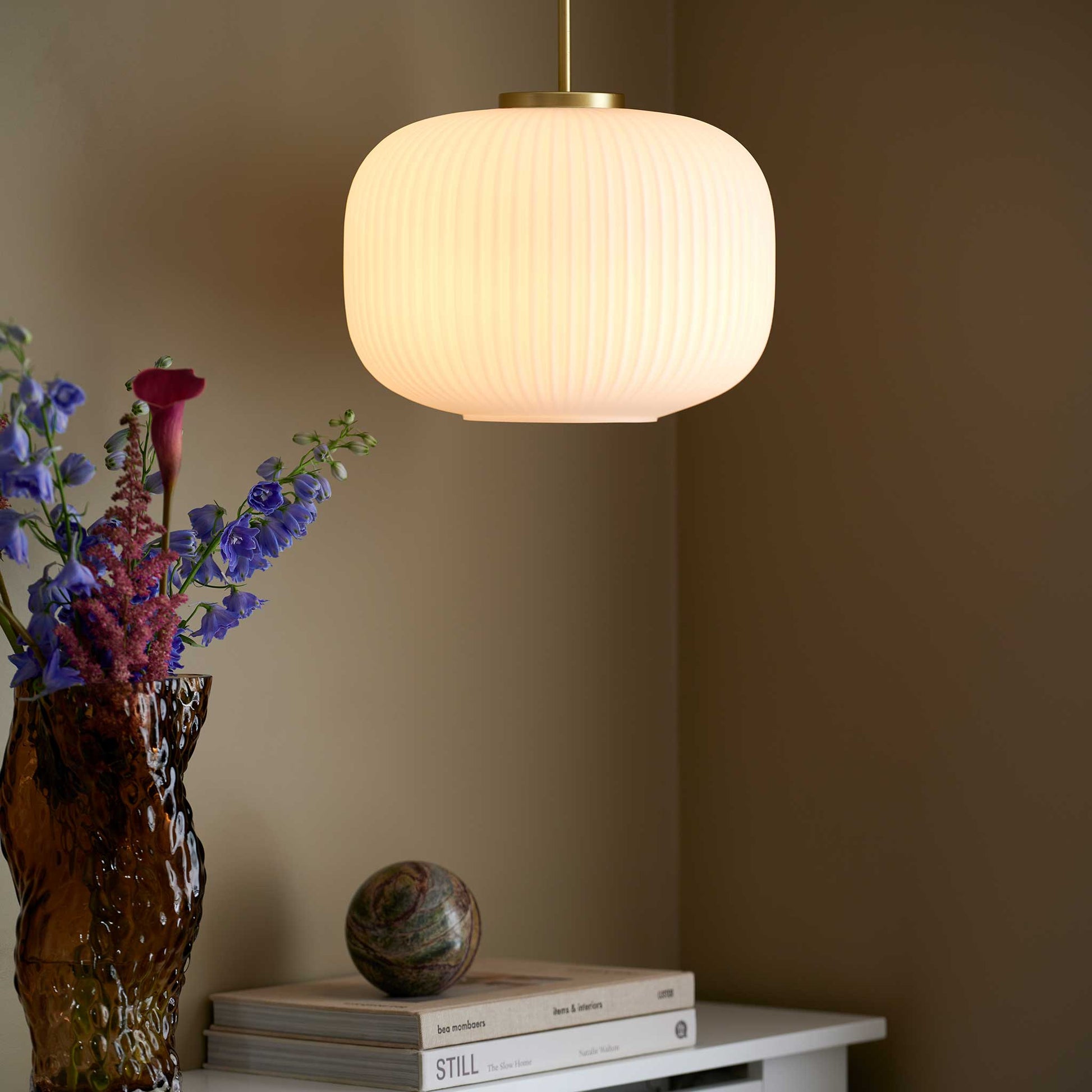 Milford 30 Pendant Light, Opal/Brass
