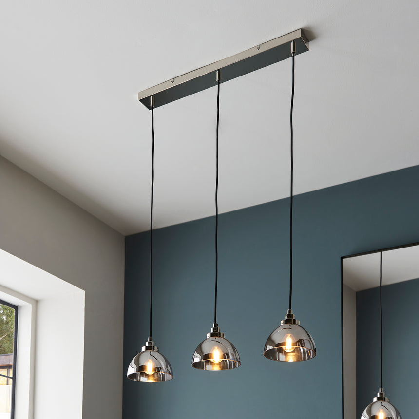 Caspa 3-Light Island Pendant, Chrome/Smoke