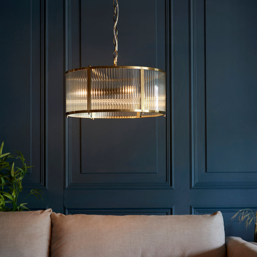 Ridgeton 3 Light Pendant Light, Antique Brass