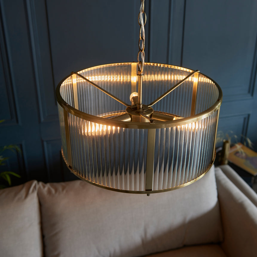 Ridgeton 3 Light Pendant Light, Antique Brass