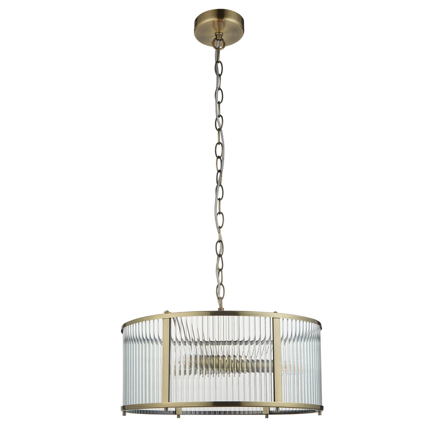 Ridgeton 3 Light Pendant Light, Antique Brass