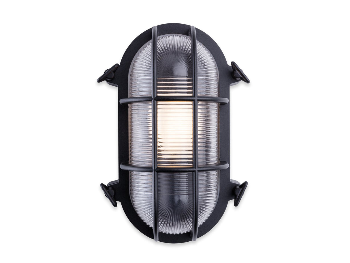 Carlton Oval Caged Bulkhead Light, Black