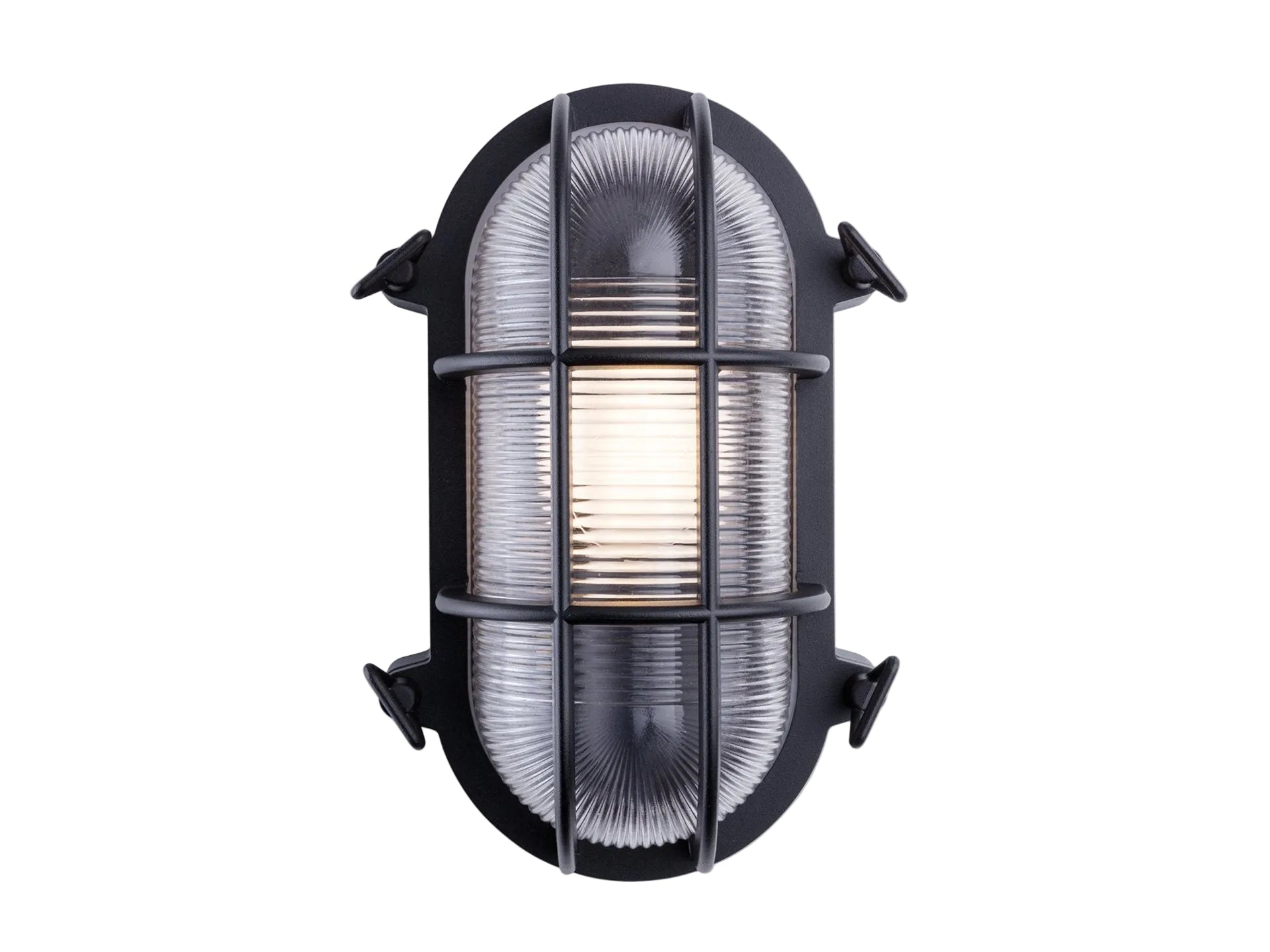 Carlton Oval Caged Bulkhead Light, Black