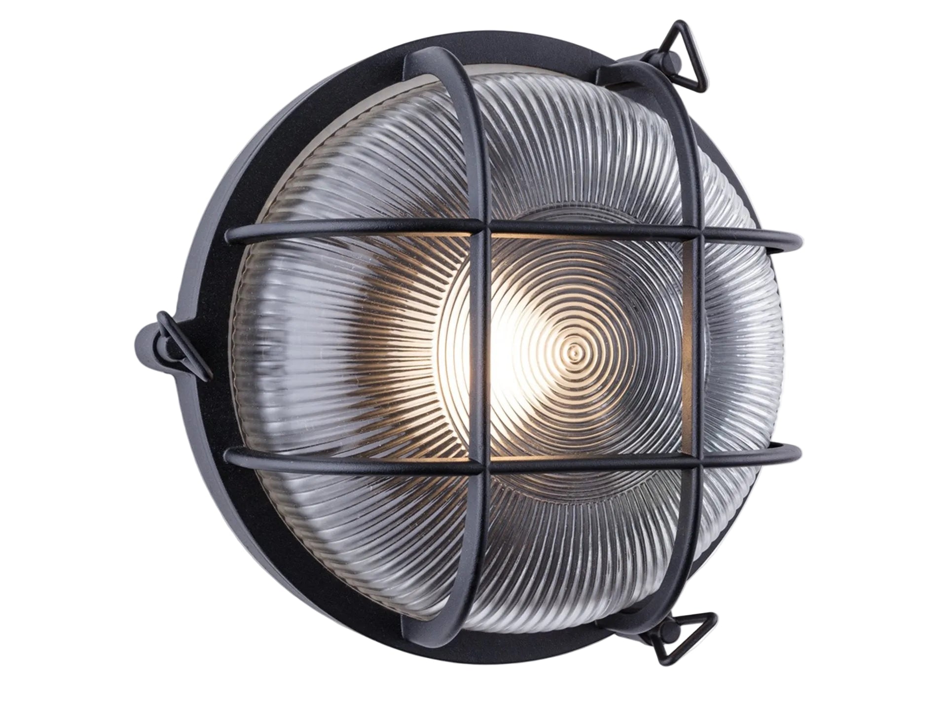 Carlton Round Caged Bulkhead Light, Black