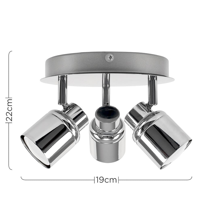 3 Spotlight Bathroom Ceiling Plate, Chrome