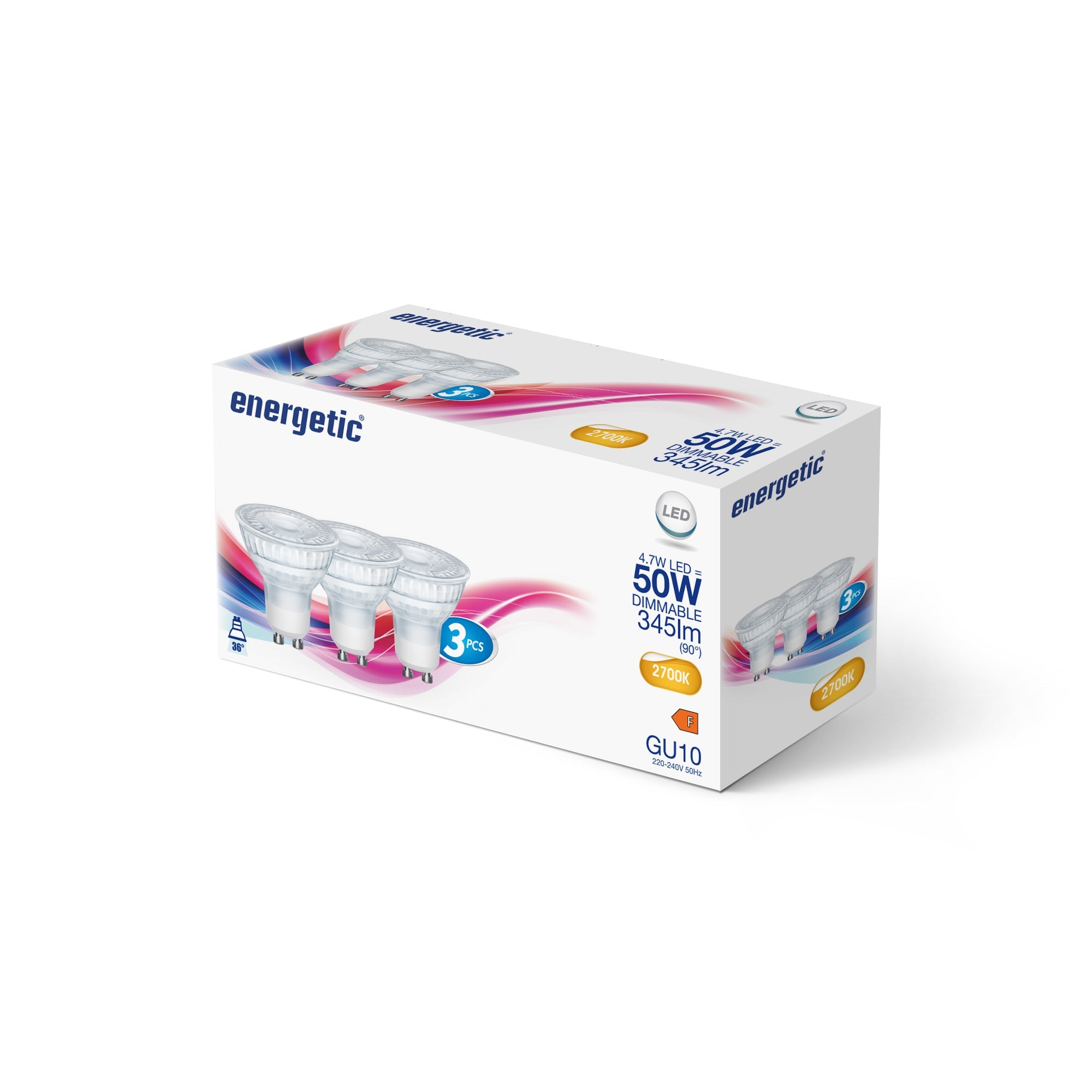GU10 LED Bulb | Warm White 2700K | 345lm | Dimmable (50W eqv) | 3 Pack