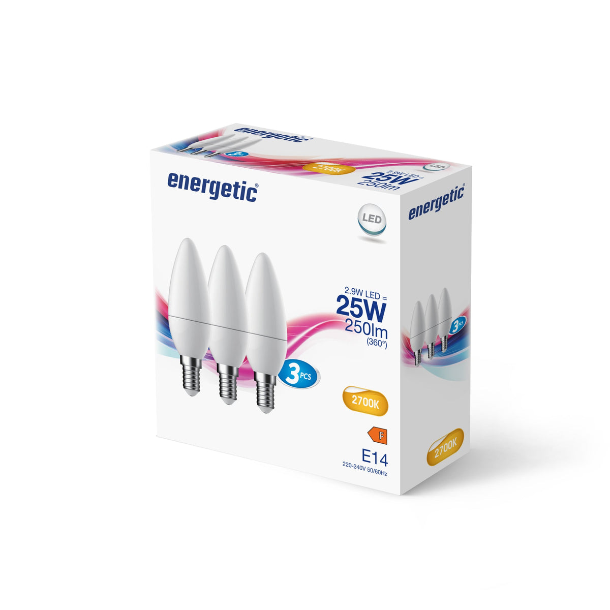 E14 LED Candle Bulb | Warm White 2700K | 250lm (25W eqv) | 3 Pack