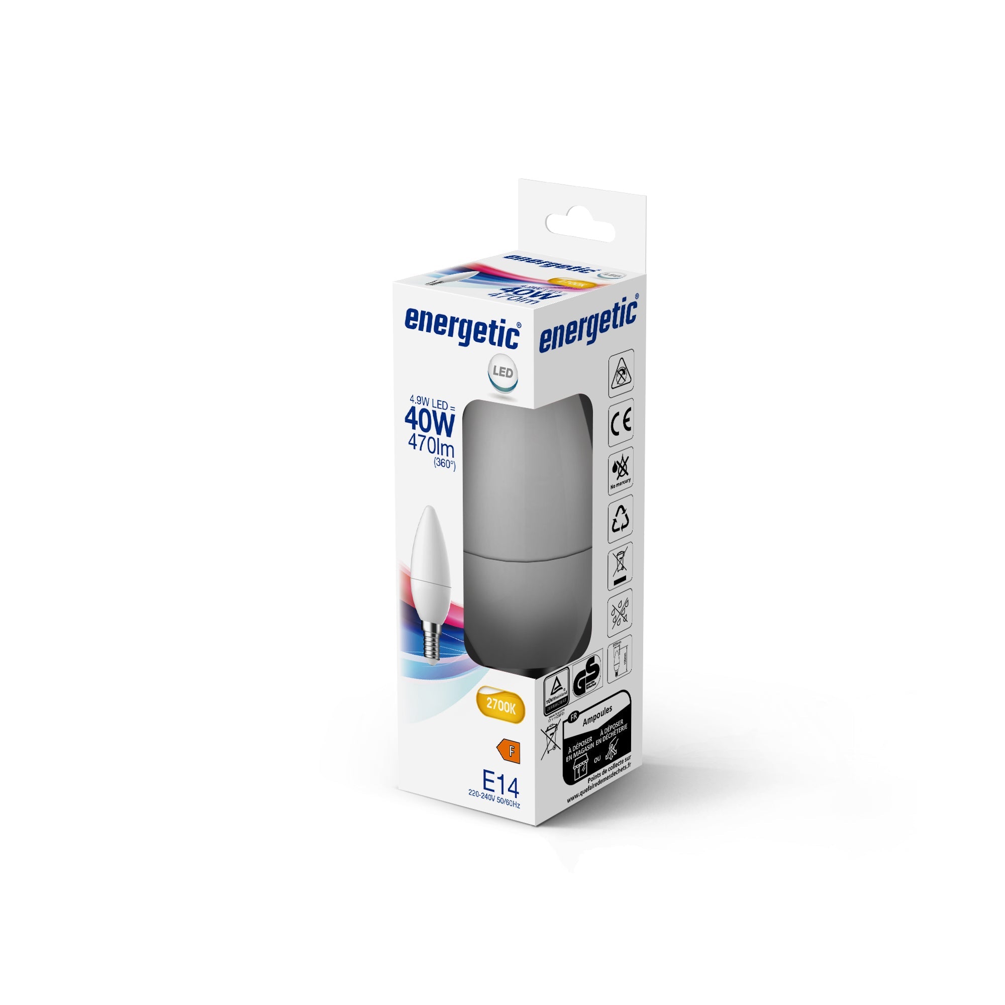 E14 LED Candle Bulb | Warm White 2700K | 470lm (40W eqv)