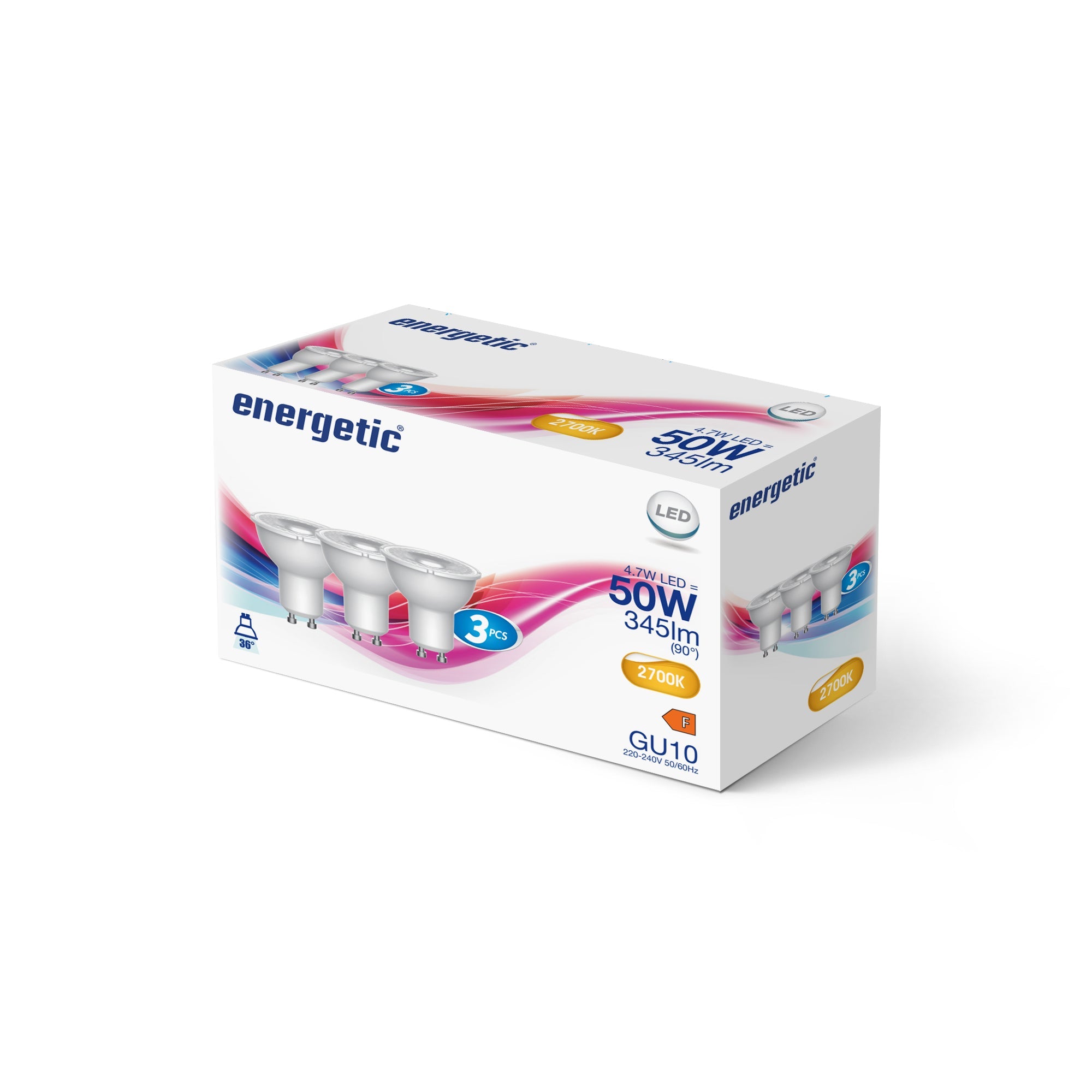 GU10 LED Bulb | Warm White 2700K | 345lm (50W eqv) | 3 Pack