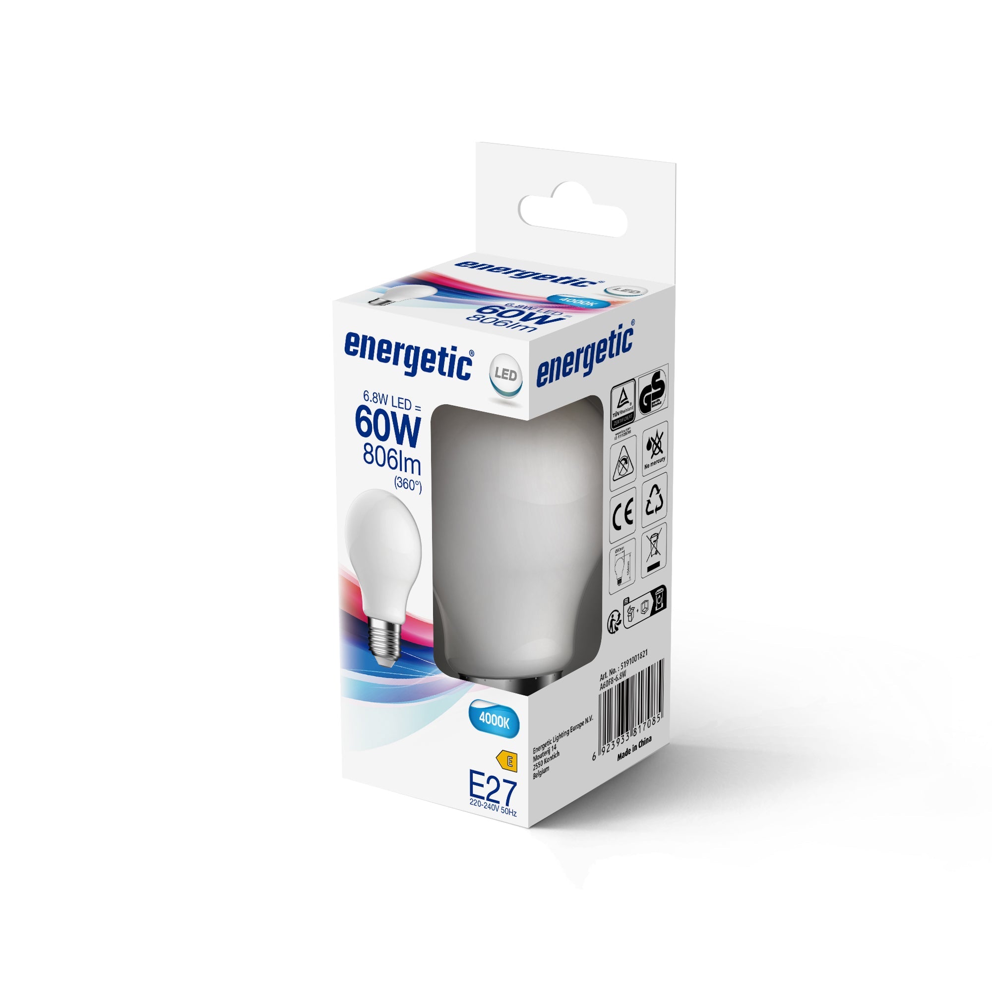 A60 | E27 | Milky Glass | 806lm | 4000k (60w eqv)