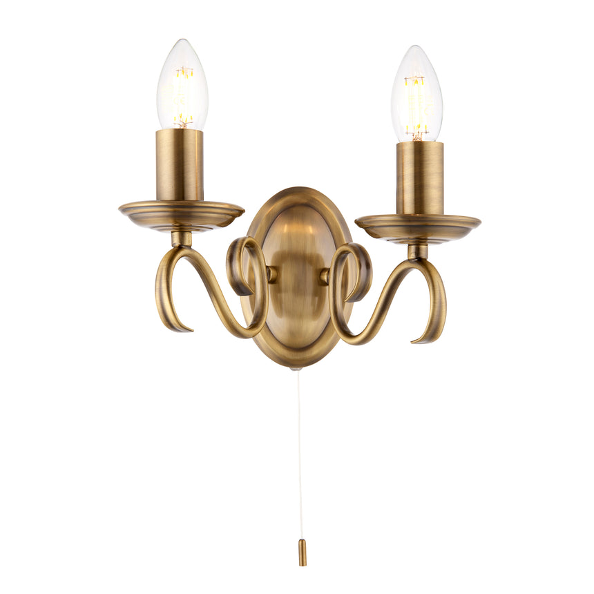 Bernice Twin Wall Light, Antique Brass