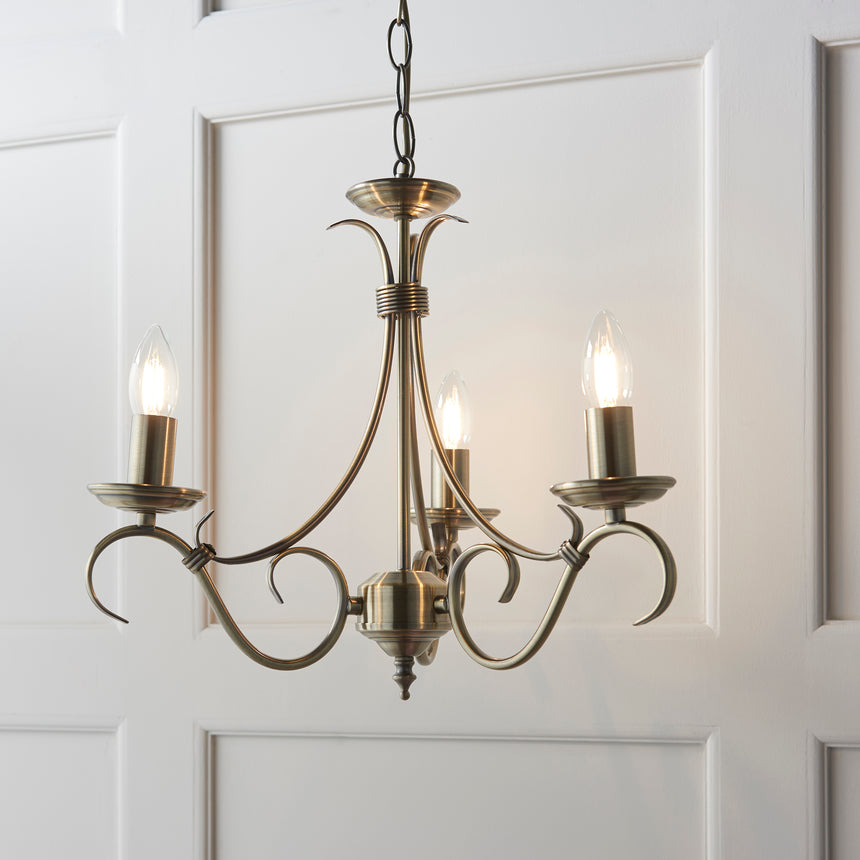 Bernice 3-Light Pendant Chandelier, Antique Brass