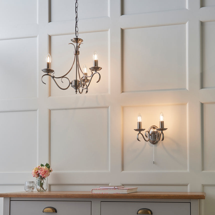 Bernice 3-Light Pendant Chandelier, Antique Brass