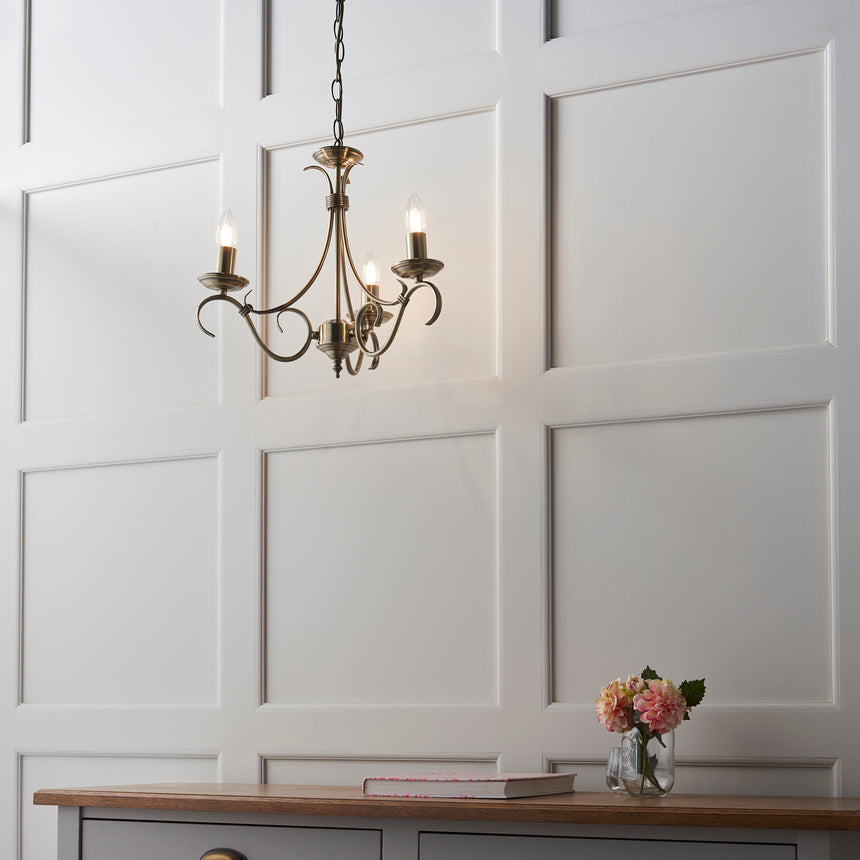 Bernice 3-Light Pendant Chandelier, Antique Brass