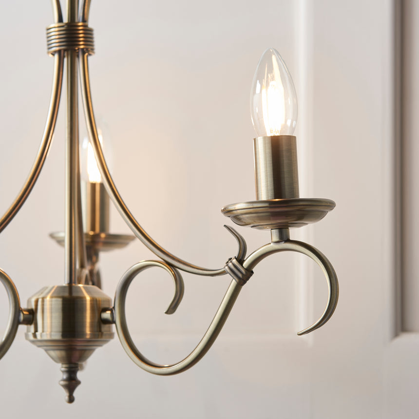 Bernice 3-Light Pendant Chandelier, Antique Brass
