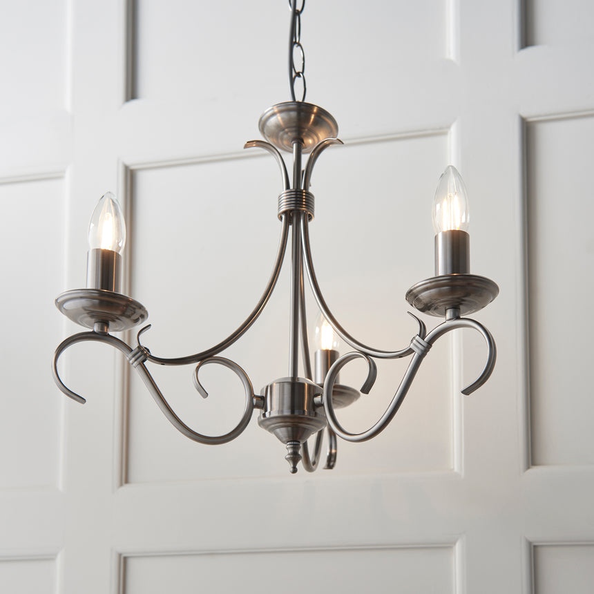 Bernice 3-Light Pendant Chandelier, Antique Brass
