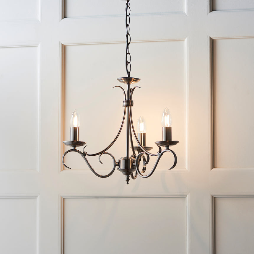 Bernice 3-Light Pendant Chandelier, Antique Brass
