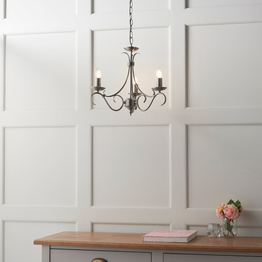 Bernice 3-Light Pendant Chandelier, Antique Brass