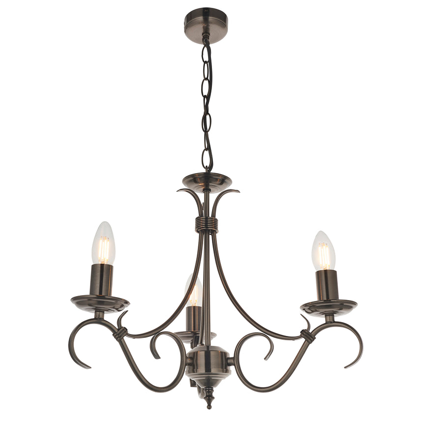 Bernice 3-Light Pendant Chandelier, Antique Brass