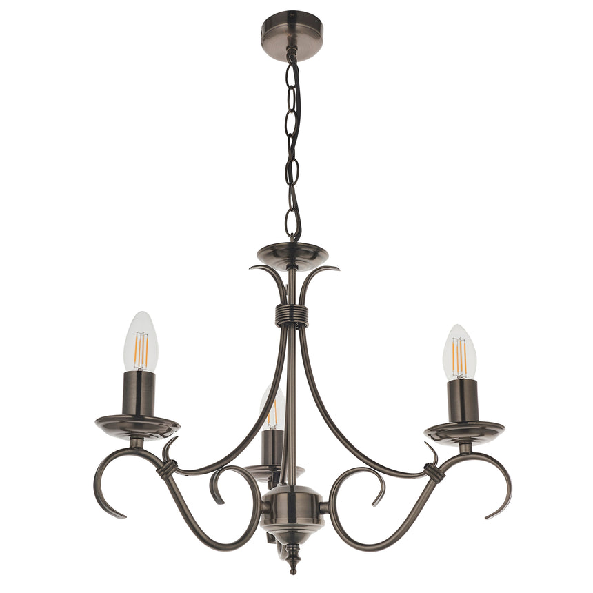 Bernice 3-Light Pendant Chandelier, Antique Brass
