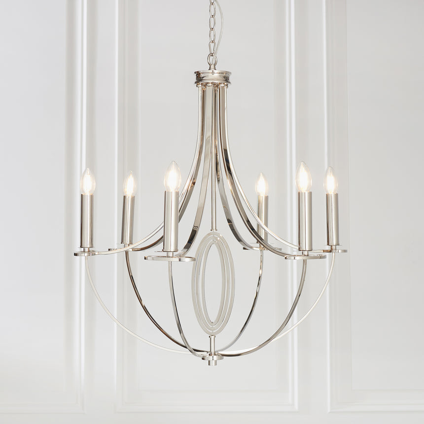 Whistle 6 Light Pendant Chandelier, Nickel