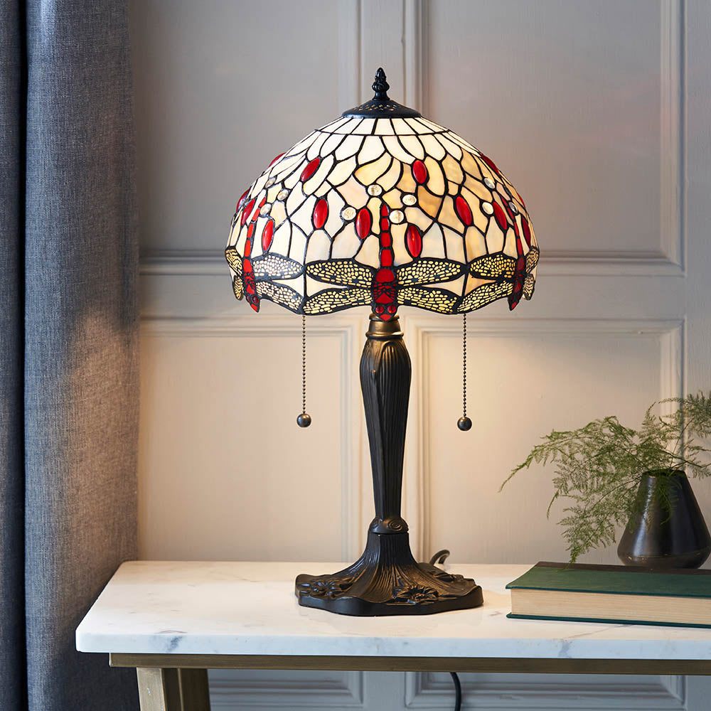 Dragonfly Small Tiffany Table Lamp, Beige