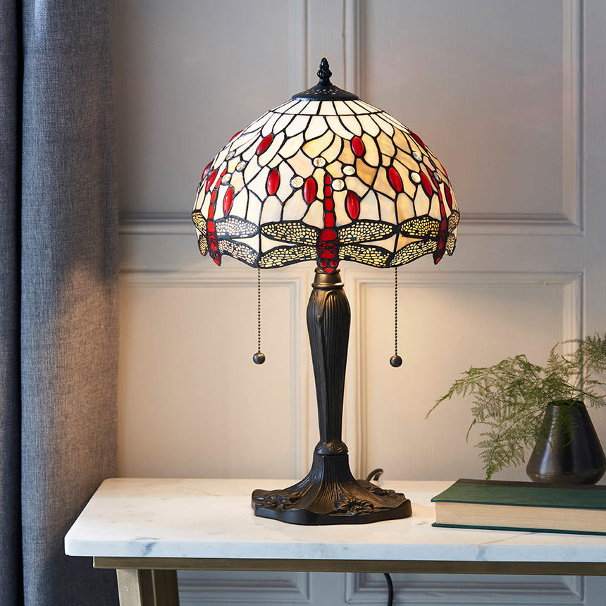 Dragonfly Small Tiffany Table Lamp, Beige