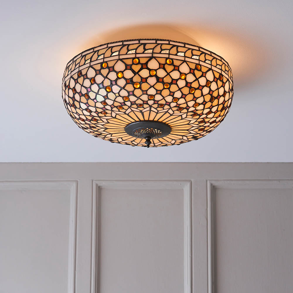 Mille Feux 45cm Tiffany Flush Ceiling Light