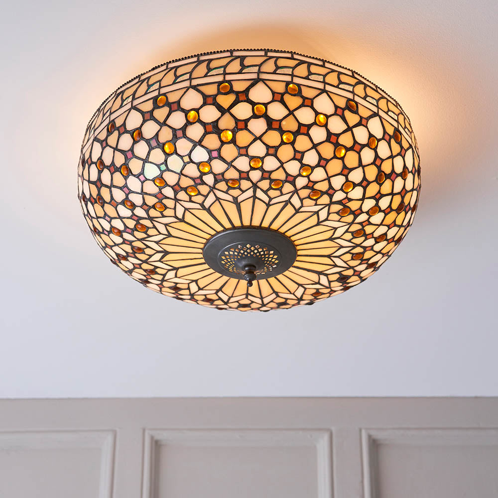 Mille Feux 45cm Tiffany Flush Ceiling Light