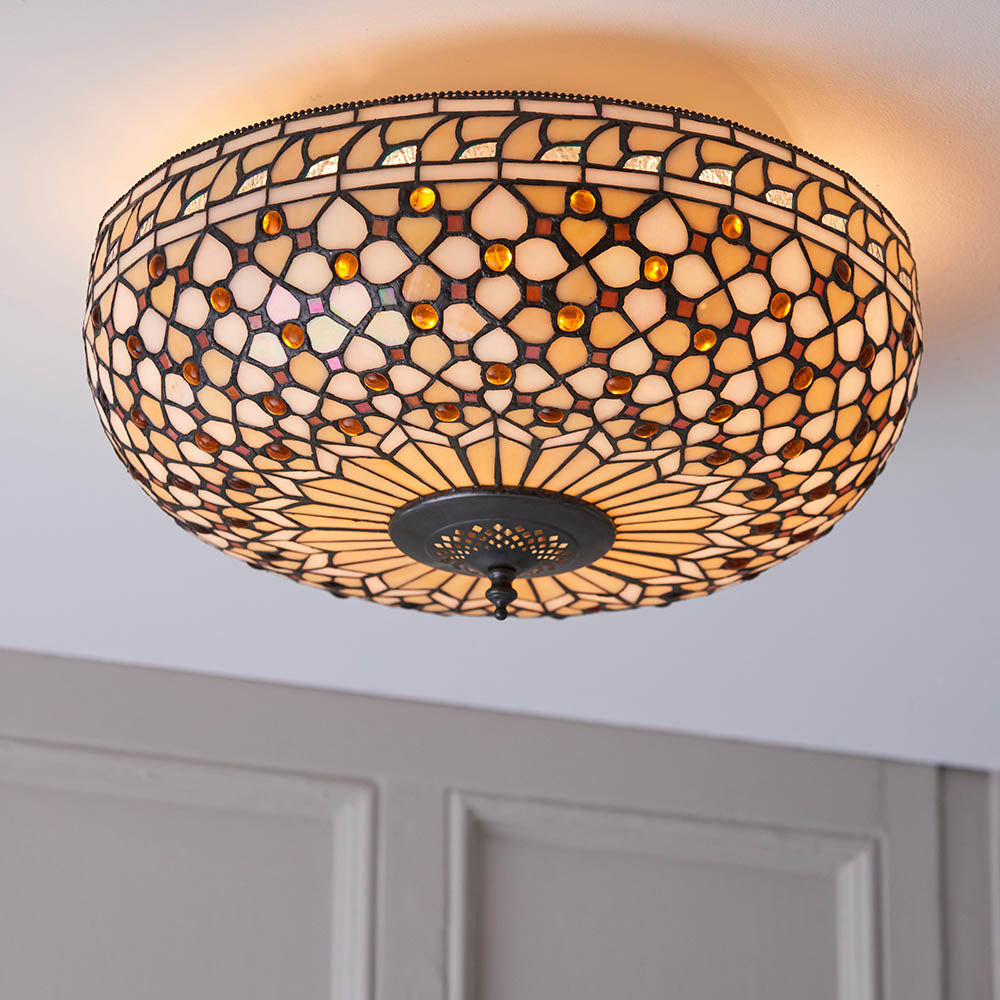 Mille Feux 45cm Tiffany Flush Ceiling Light
