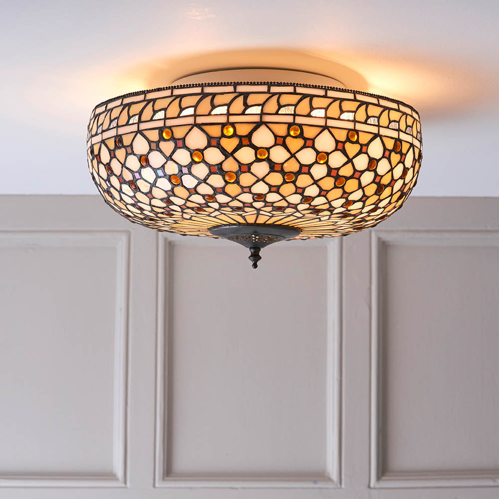 Mille Feux 45cm Tiffany Flush Ceiling Light