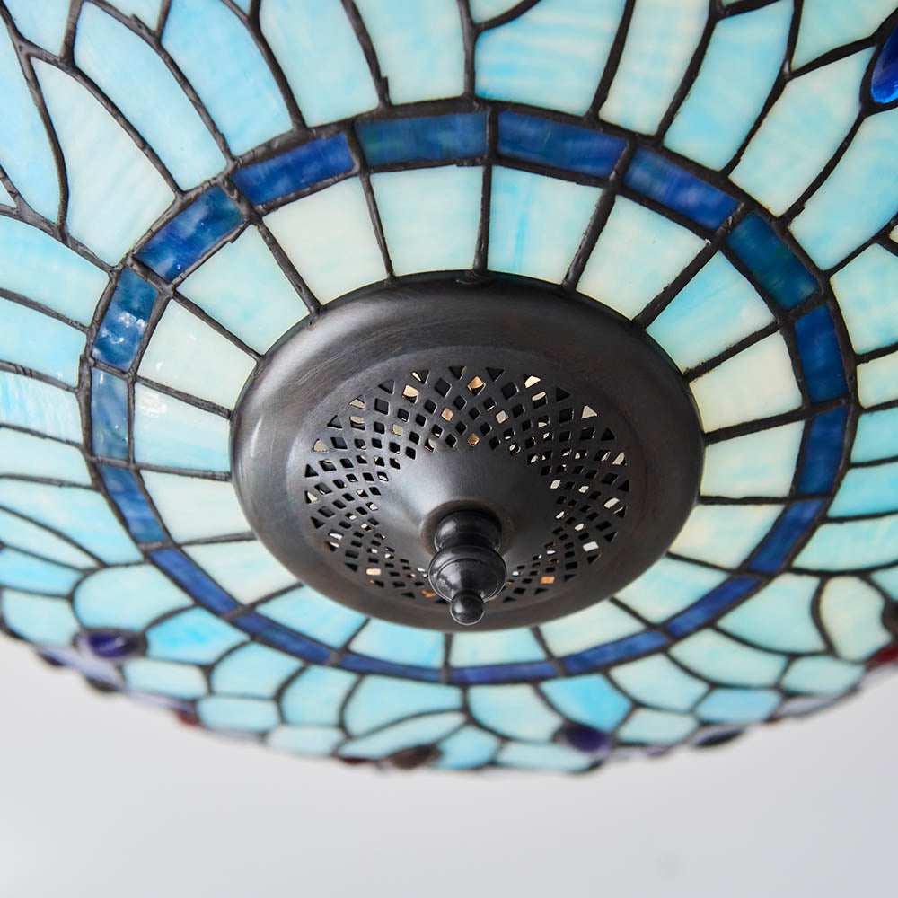 Dragonfly 41cm Tiffany Flush Ceiling Light, Blue
