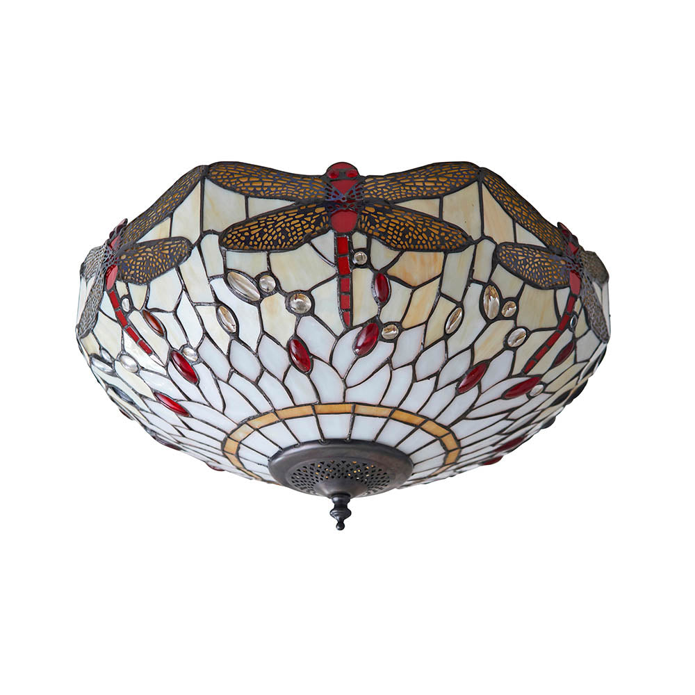 Dragonfly 41cm Tiffany Flush Ceiling Light, Beige
