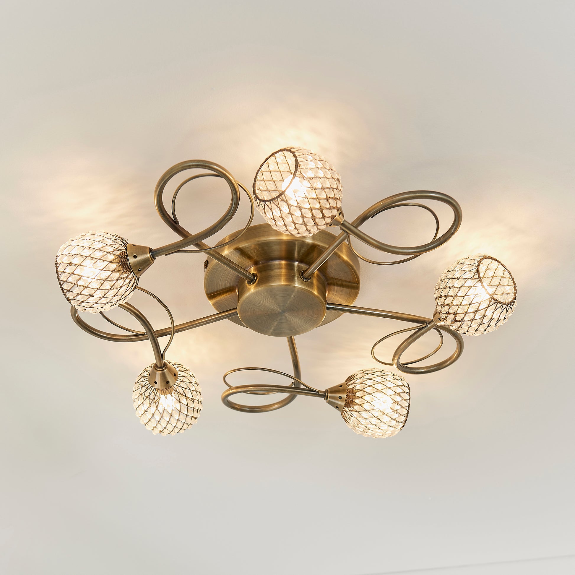 Aherne 5 Light Semi-flush Ceiling Light, Antique Brass