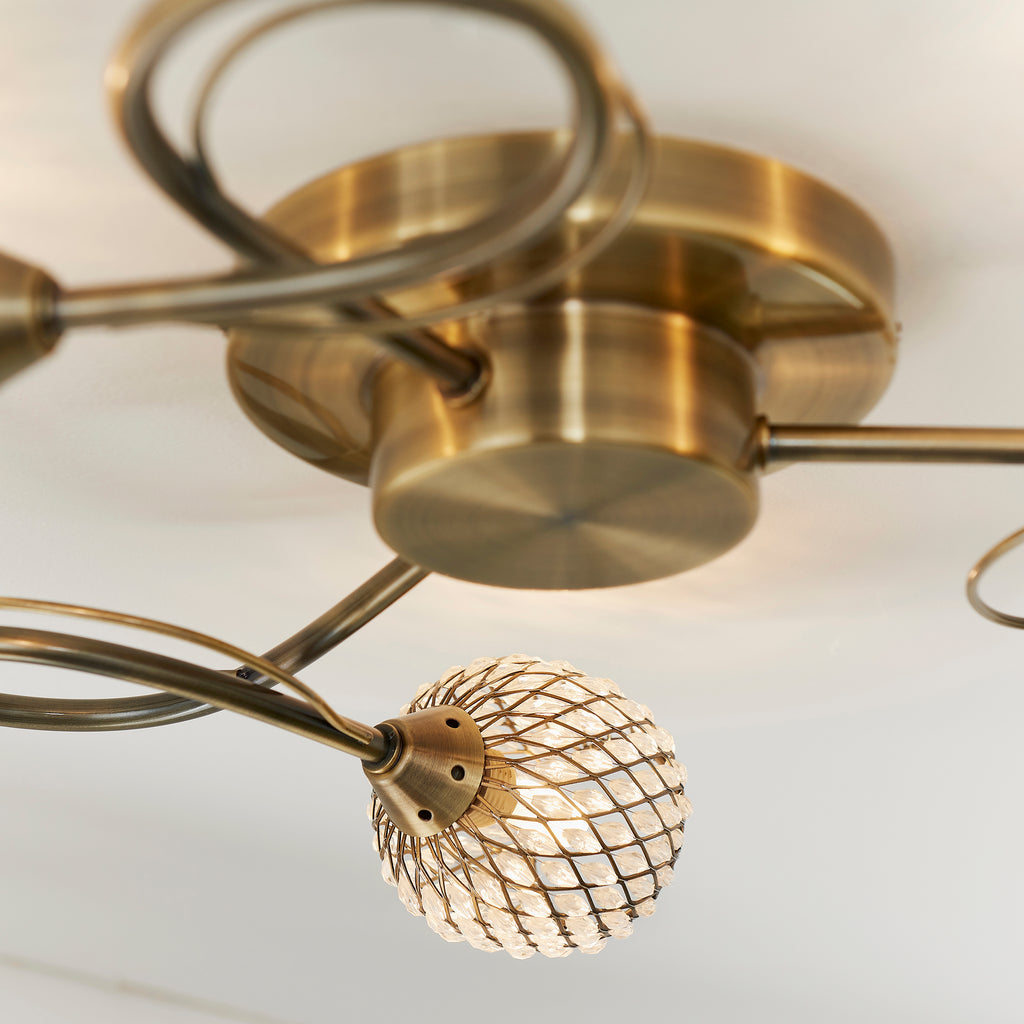 Aherne 3 Light Semi-flush Ceiling Light, Antique Brass