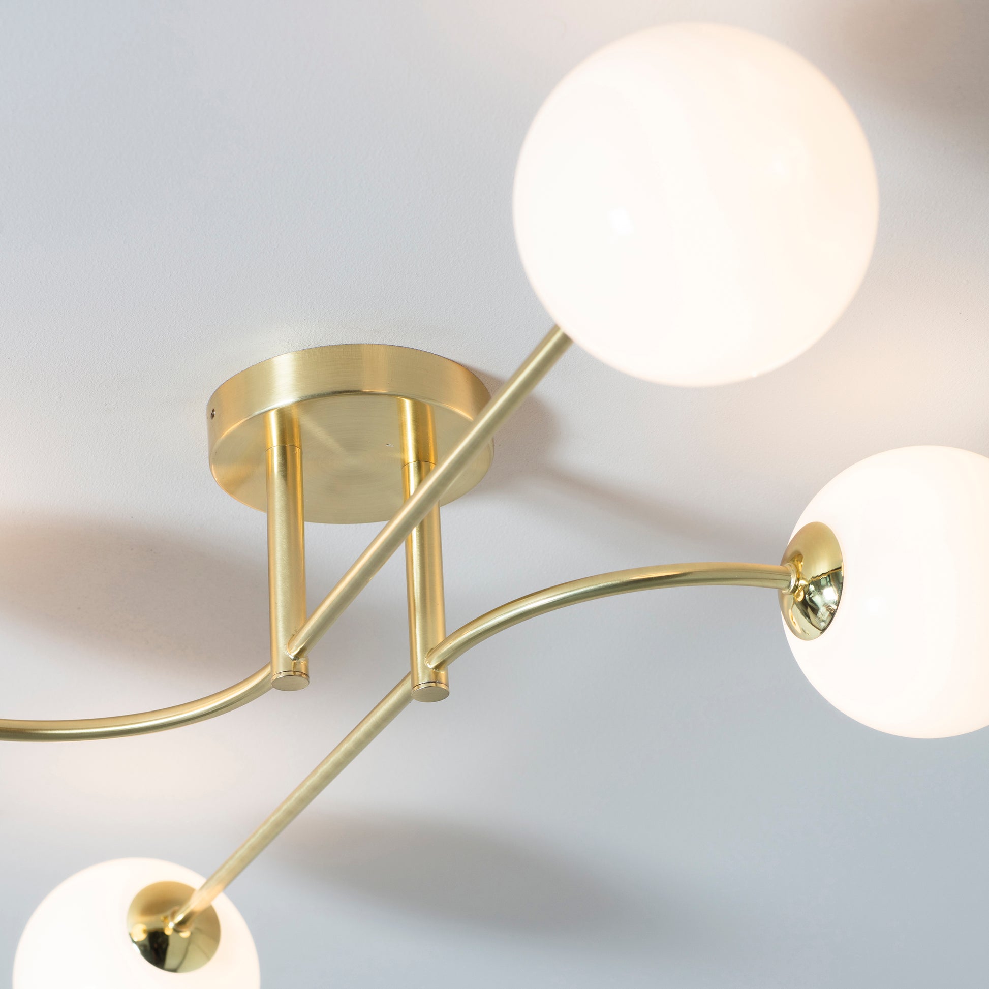 Otto 4 Light Semi Flush Ceiling Light, Brushed Brass/Opal