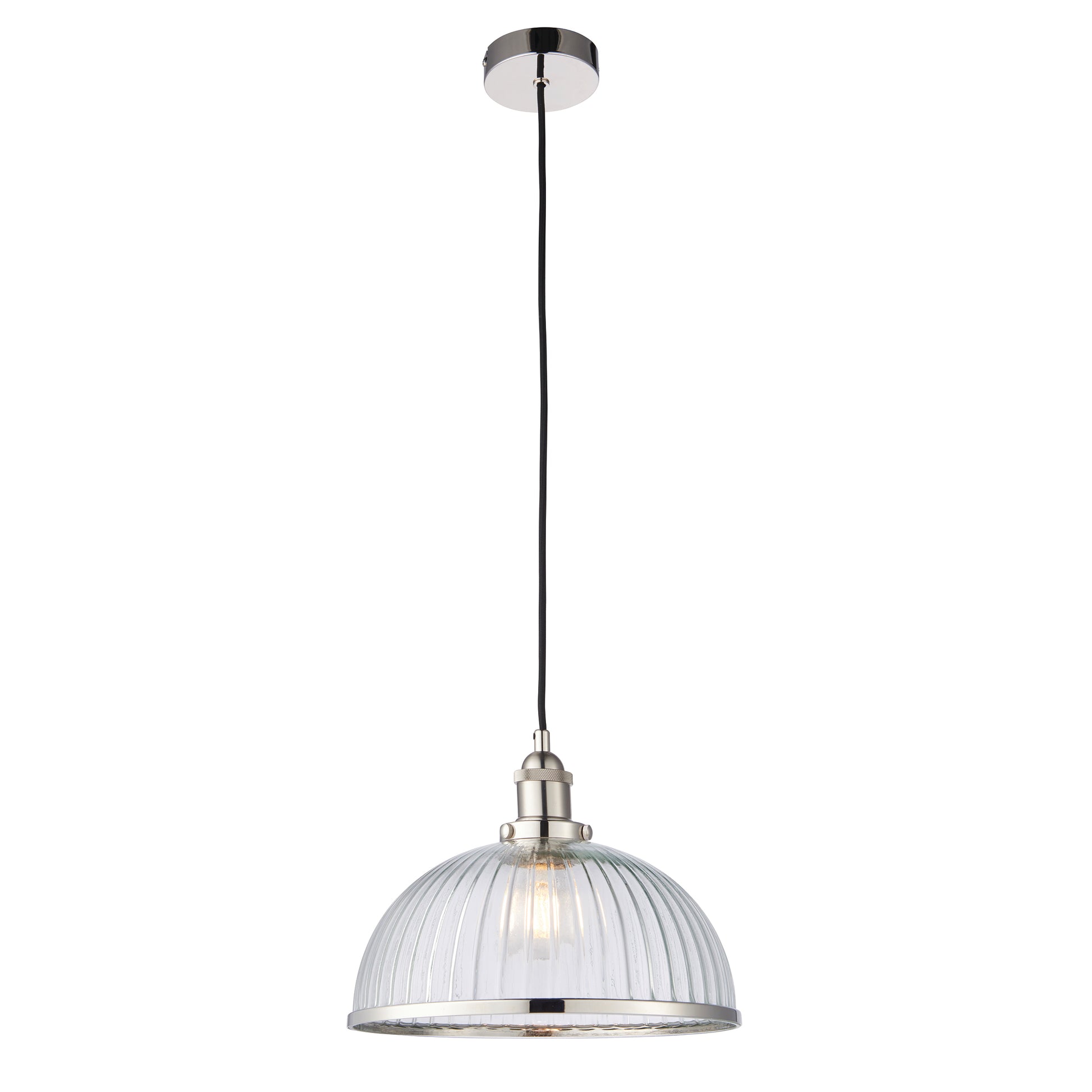 Hansen Ribbed Glass Pendant Light, Chrome/Clear