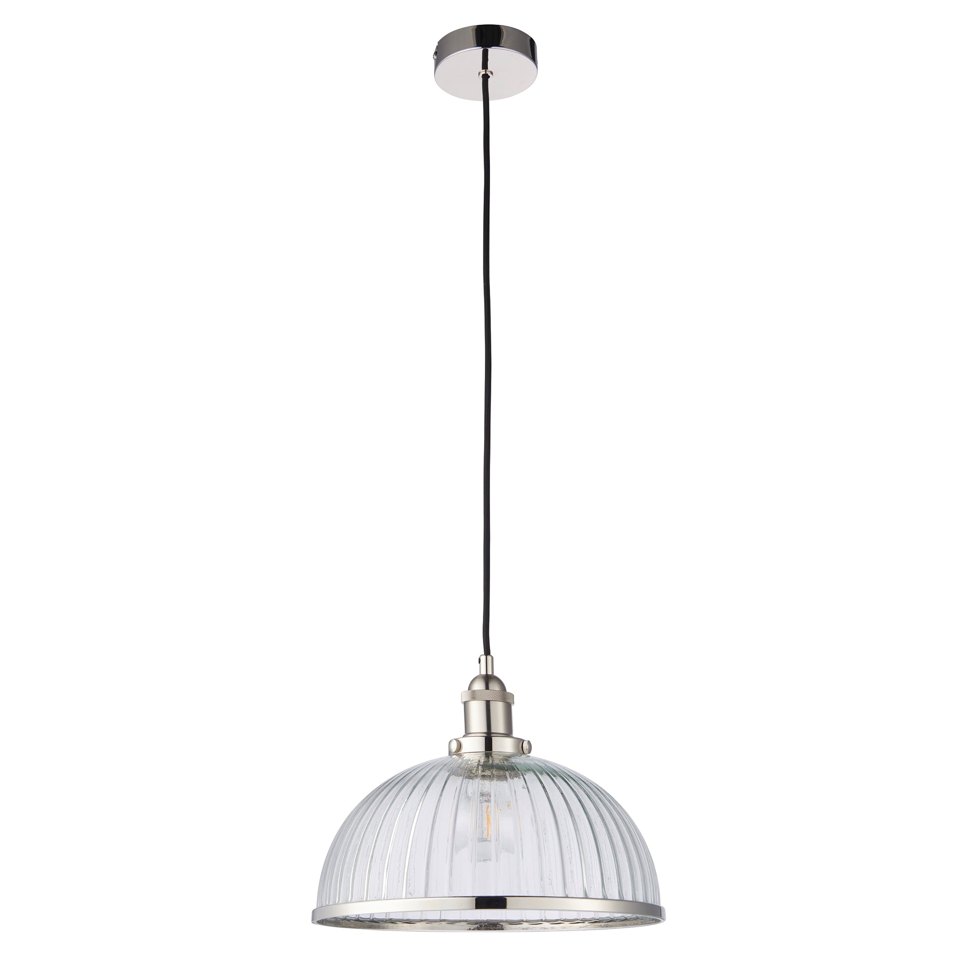 Hansen Ribbed Glass Pendant Light, Chrome/Clear
