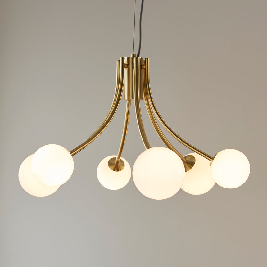 Bloom 6 Light Pendant, Satin Brass