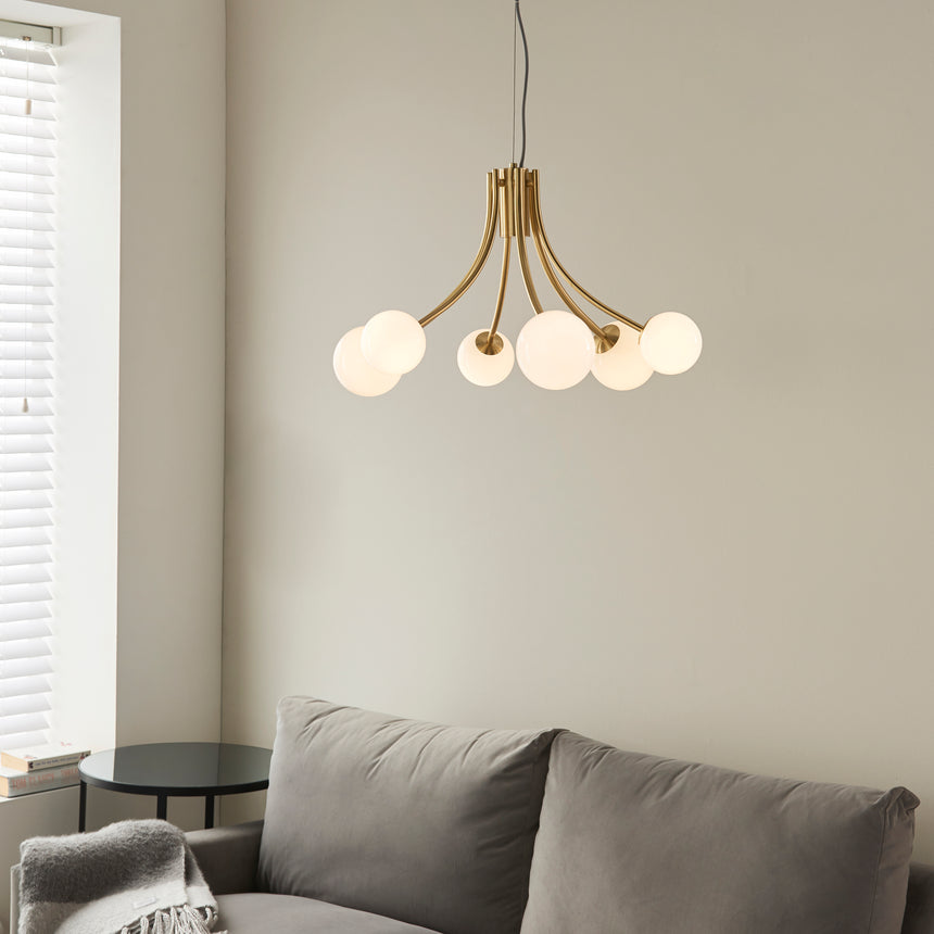 Bloom 6 Light Pendant, Satin Brass