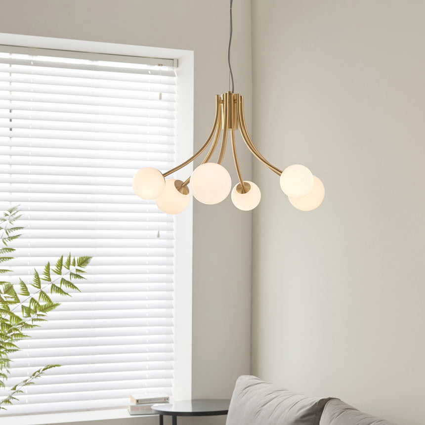Bloom 6 Light Pendant, Satin Brass