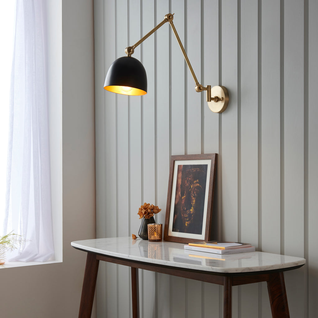 Lehal Swing Arm Wall Light, Antique Brass